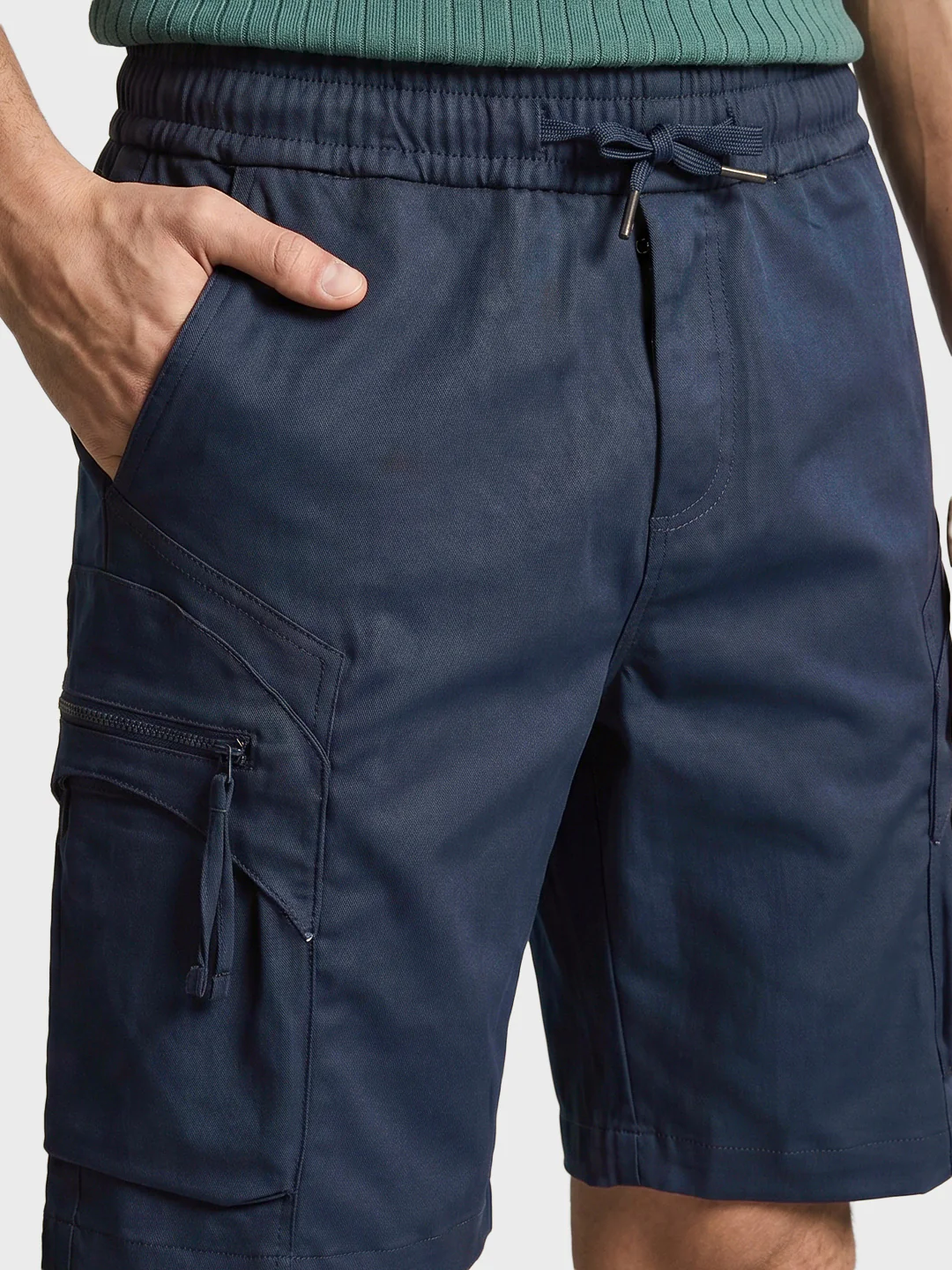 Men's Navy Blue Relaxed Fit Solid Utility Shorts - Image 8