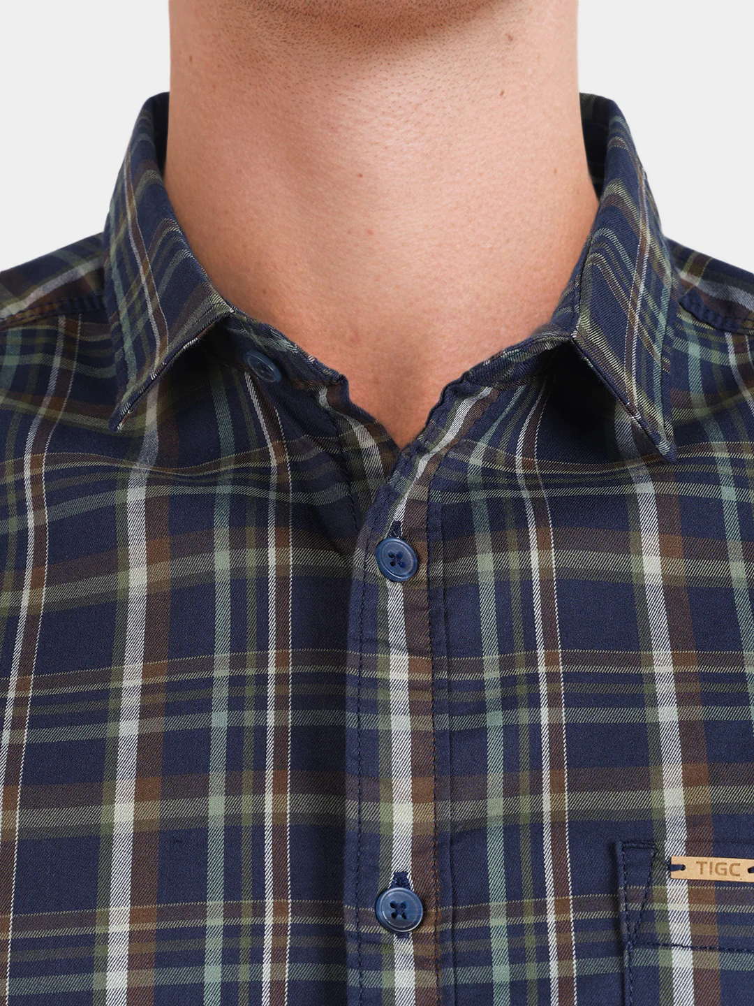 Men's Navy Blue Slim Fit Checkered Casual Shirts - Image 3