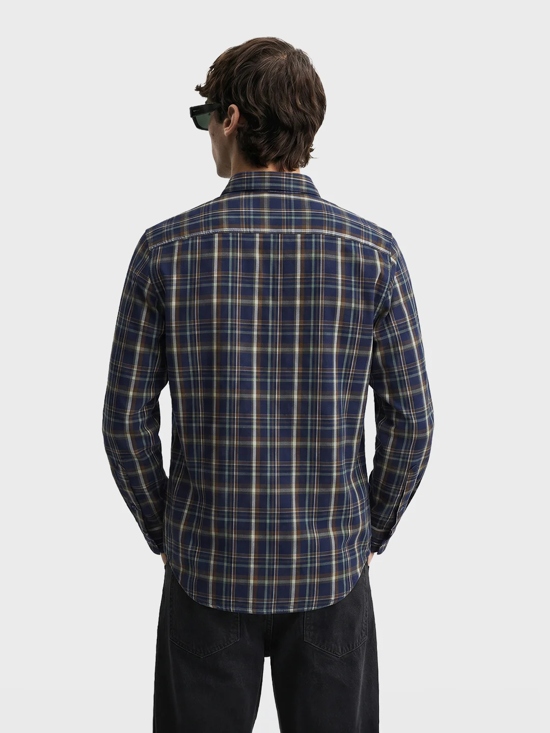 Men's Navy Blue Slim Fit Checkered Casual Shirts - Image 5