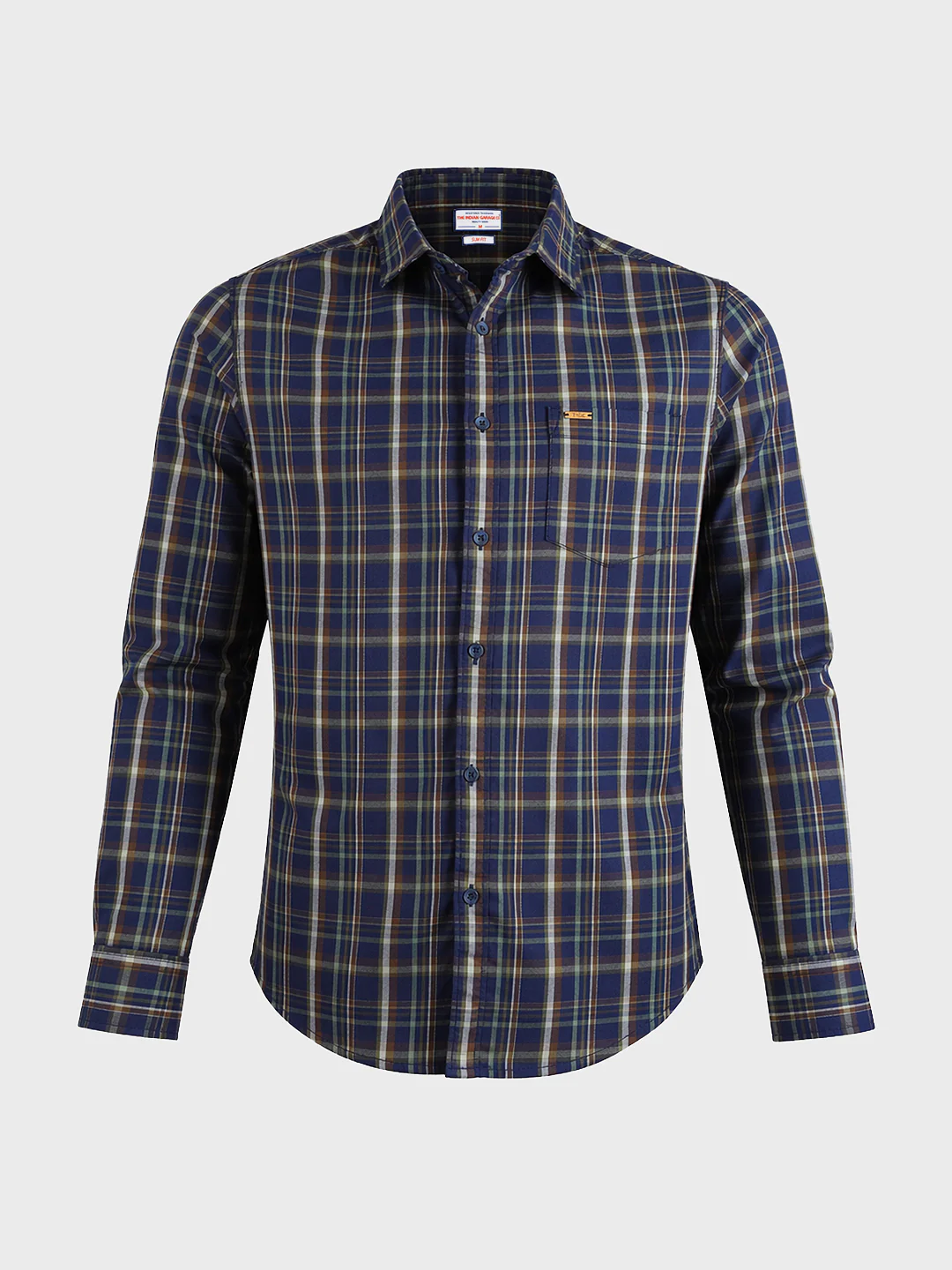 Men's Navy Blue Slim Fit Checkered Casual Shirts - Image 6