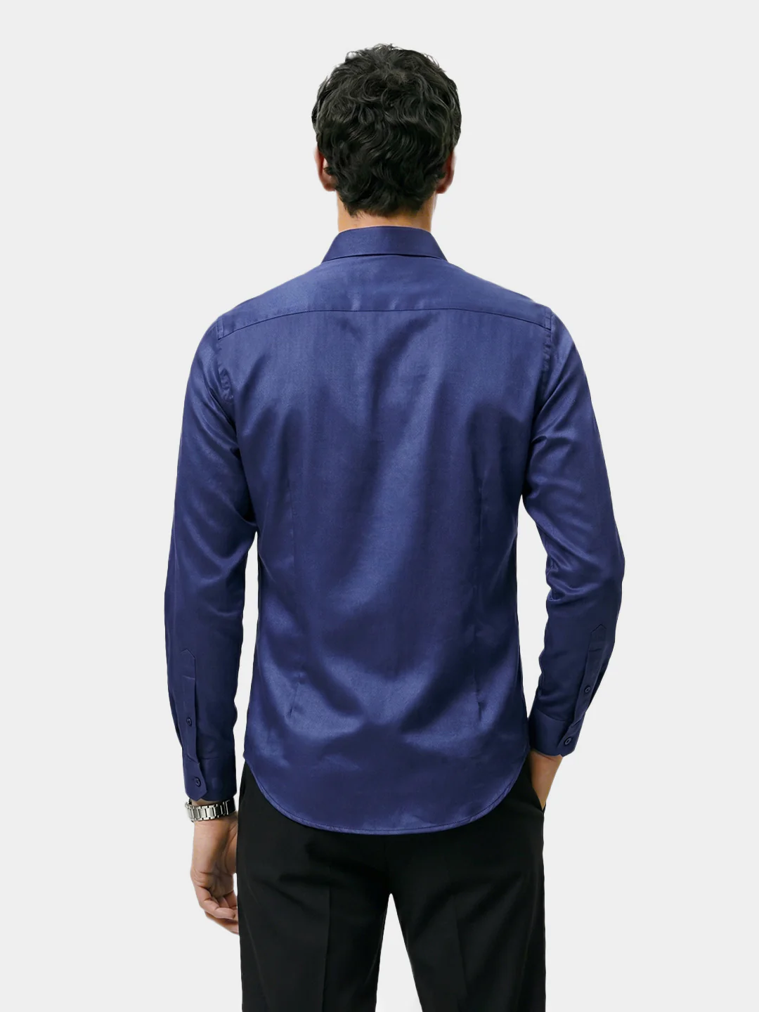 Men's Navy Blue Slim Fit Solid Casual Shirts - Image 5
