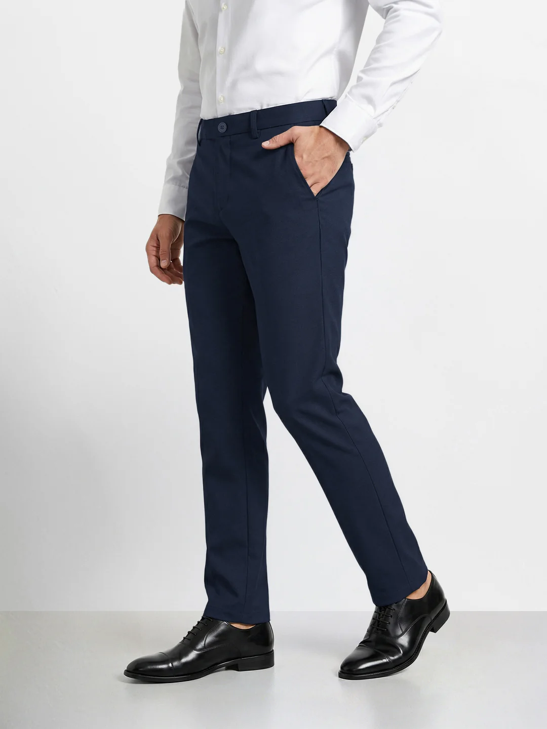 Men's Navy Blue Slim Fit Solid Formal Chinos - Image 3
