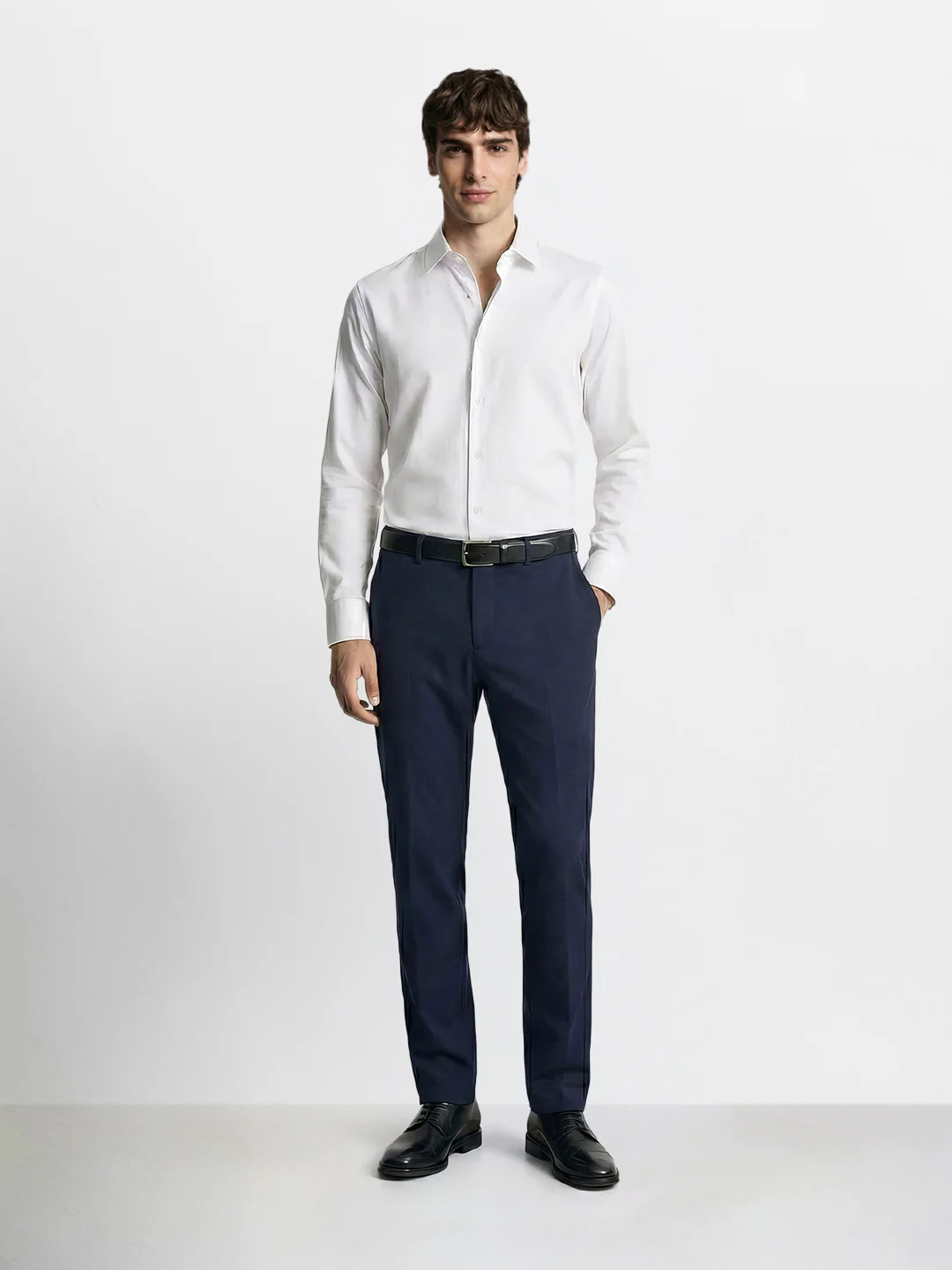 Men's Navy Blue Slim Fit Solid Formal Chinos - Image 5