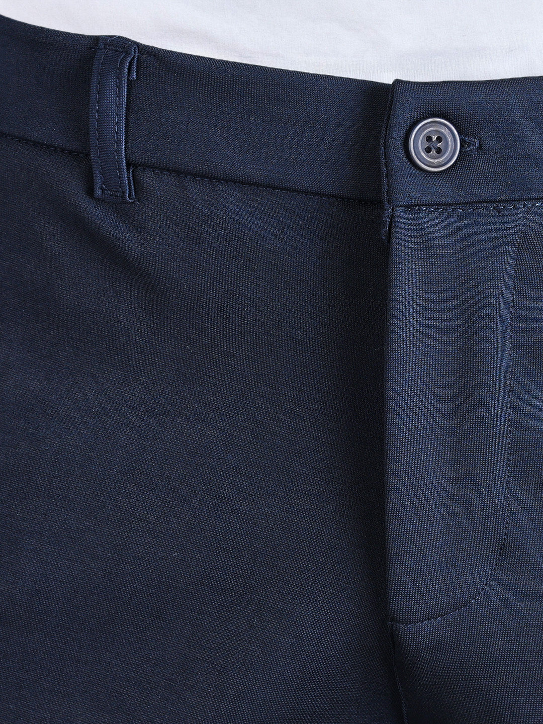 Men's Navy Blue Slim Fit Solid Formal Chinos - Image 8