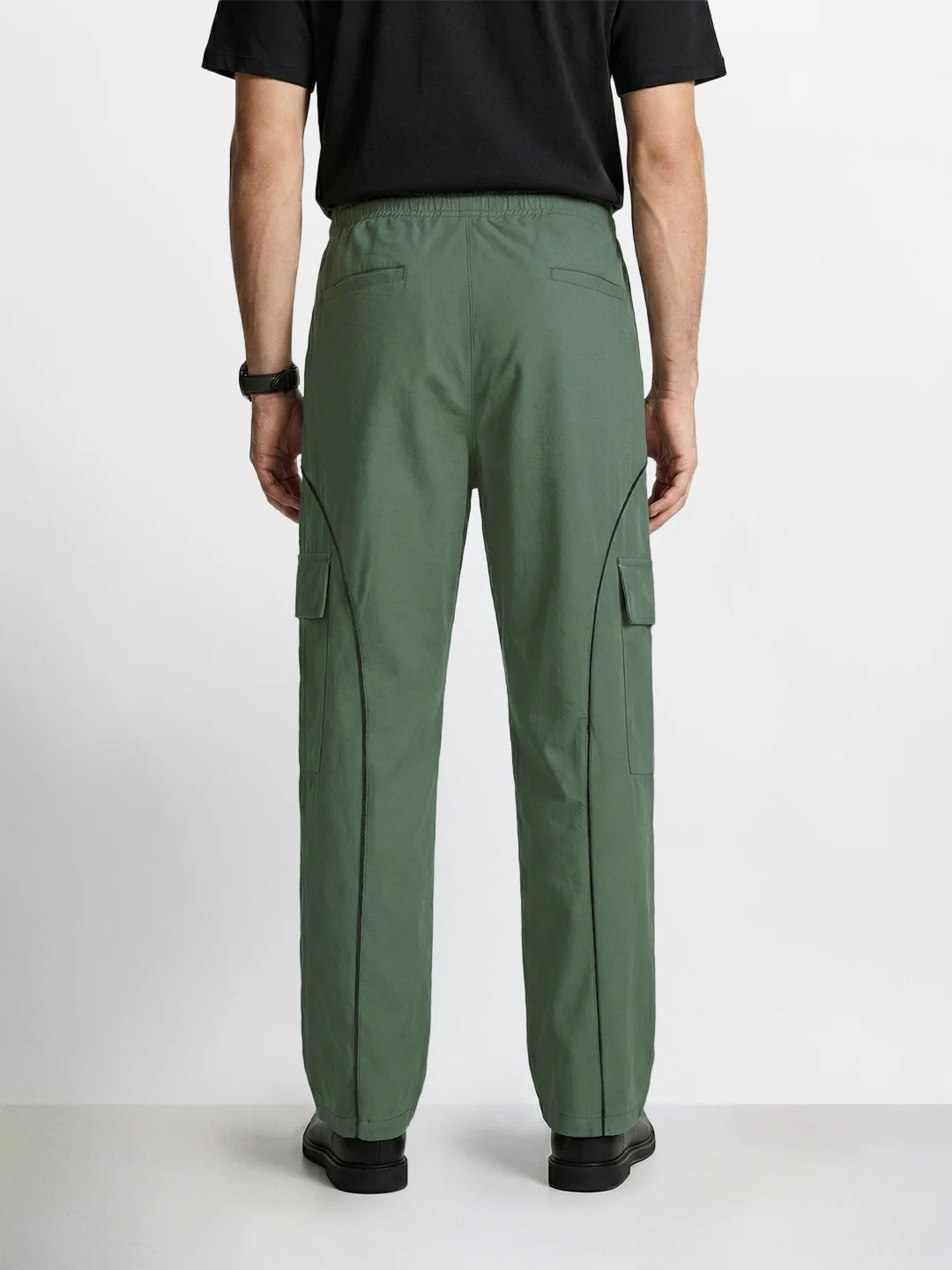 Men's Olive Baggy Fit Solid Utility Cargo - Image 4