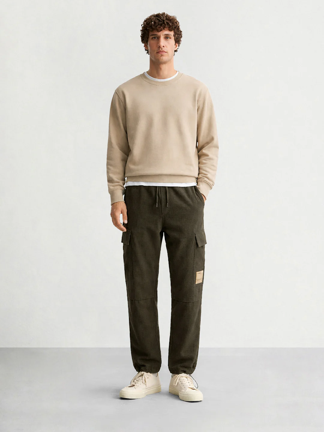 Men's Olive Baggy Fit Textured Utility Cargo - Image 3