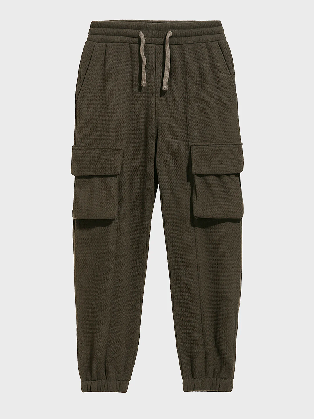 Men's Olive Loose Fit Solid Utility Joggers - Image 3