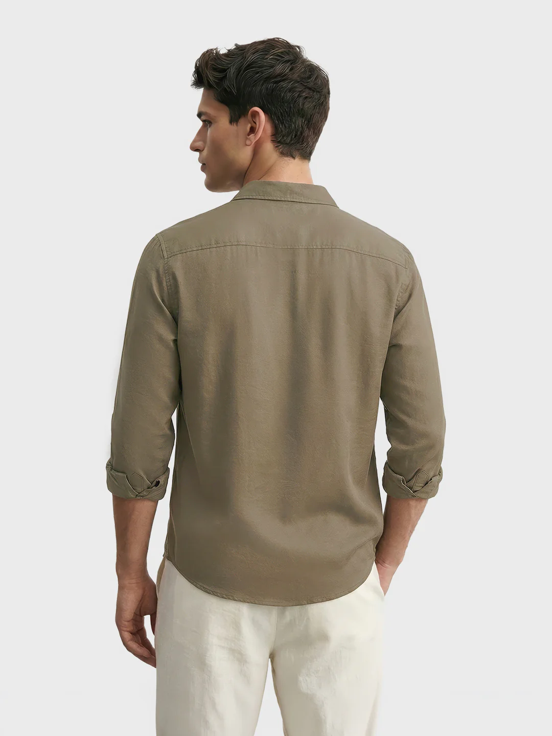 Men's Olive Regular Fit Casual Solid Shirt - Image 2