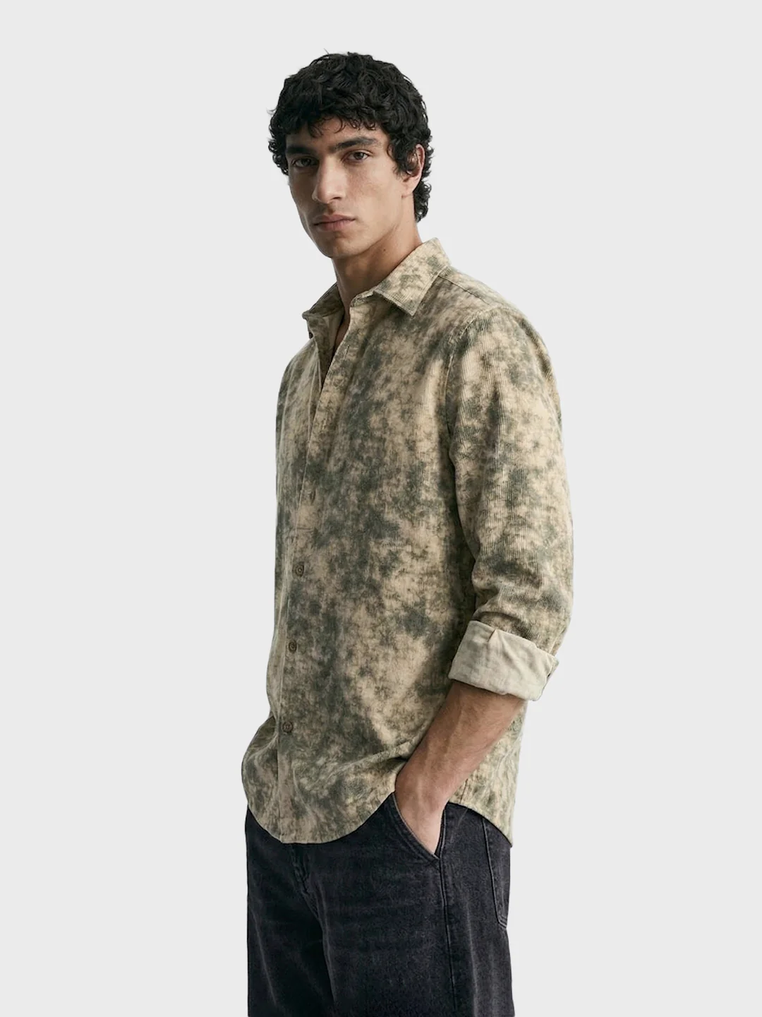 Men's Olive Regular Fit Printed Casual Shirt - Image 4