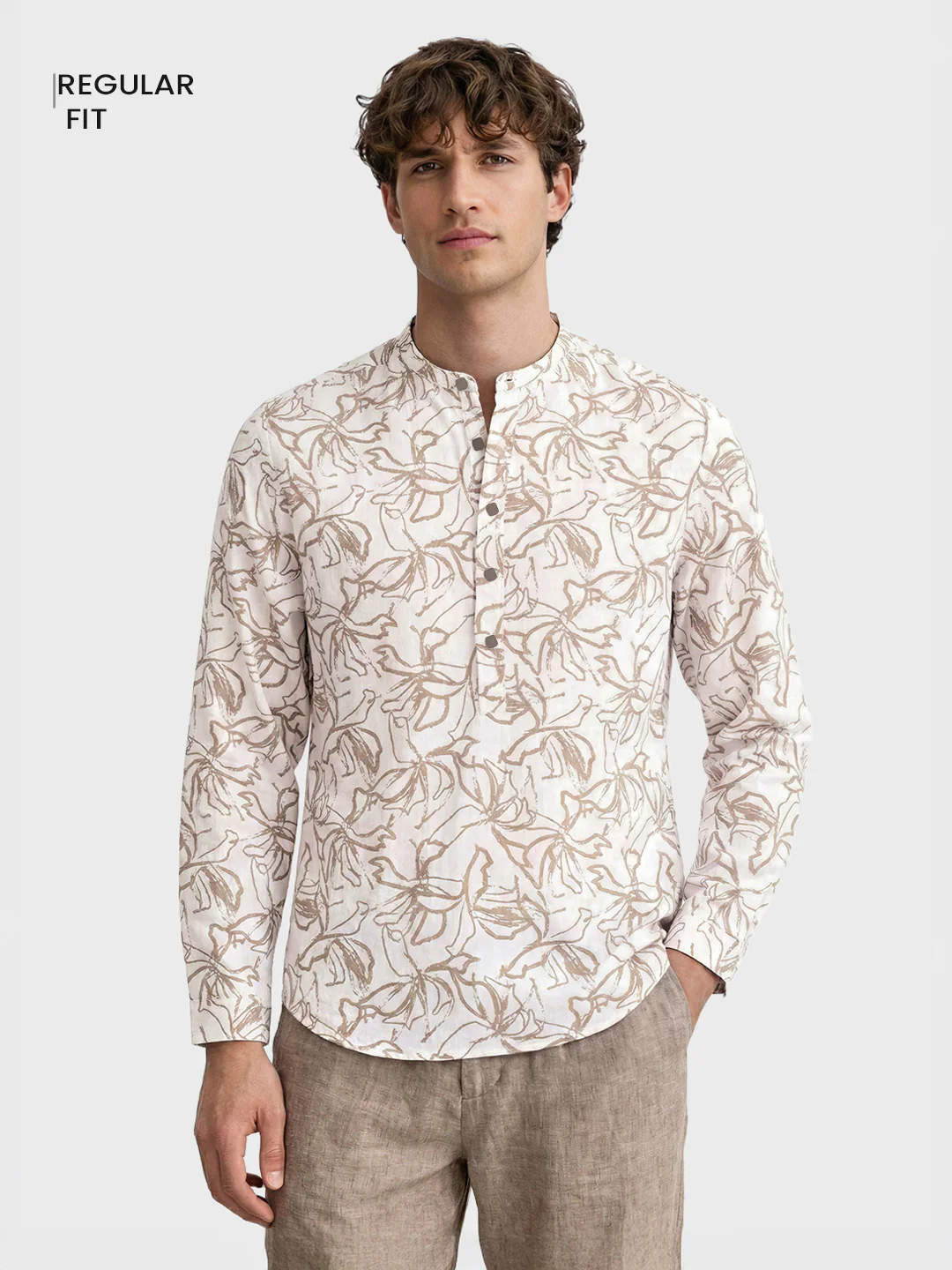 Men's Olive Regular Fit Printed Casual Shirts - Image 2