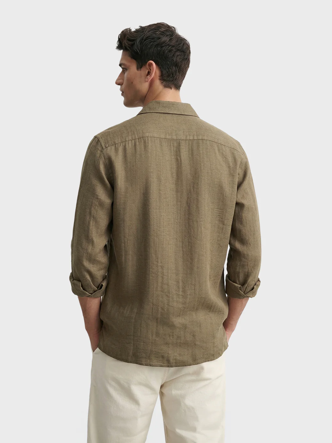 Men's Olive Relaxed Fit Embroidered Casual Shirt - Image 4