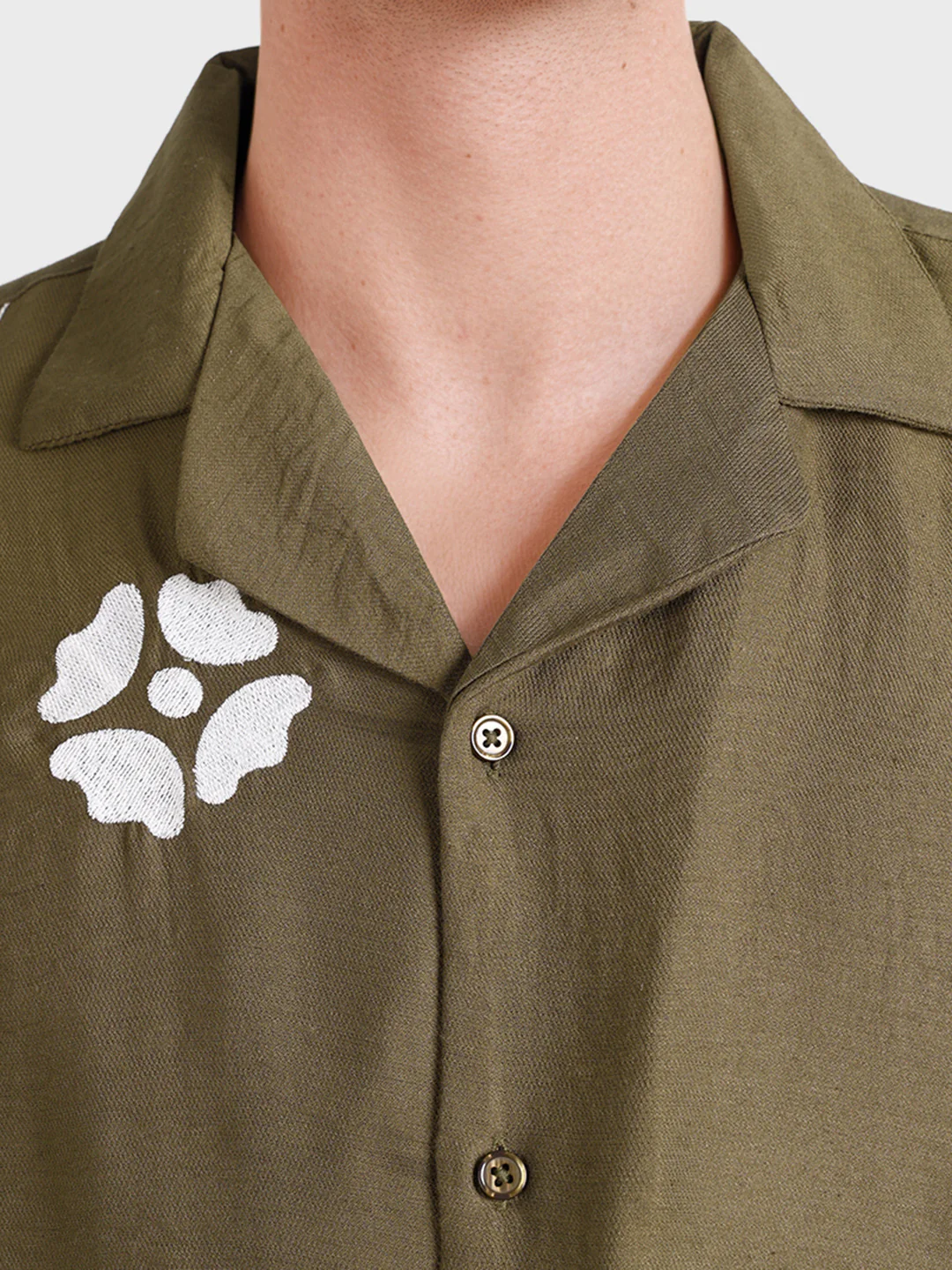 Men's Olive Relaxed Fit Embroidered Casual Shirt - Image 7