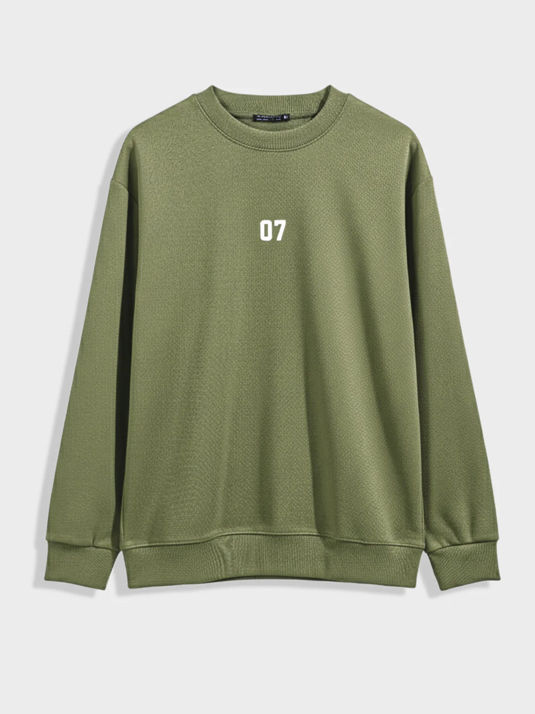 Men's Olive Relaxed Fit Embroided Casual Sweatshirt - Image 3