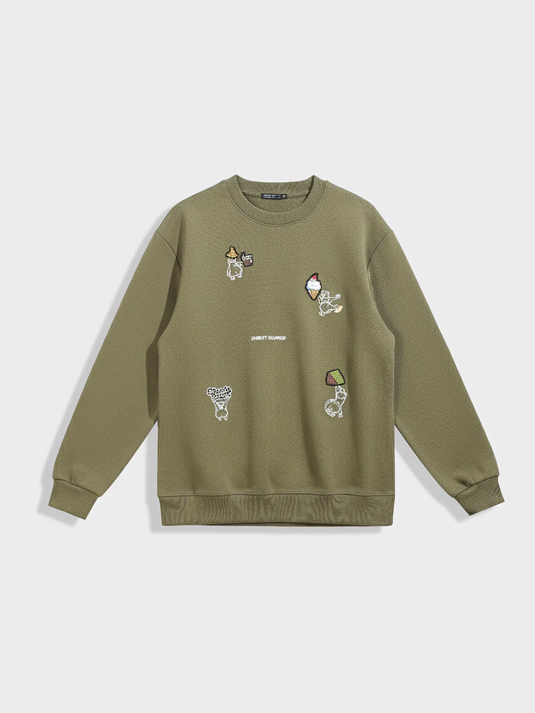 Men's Olive Relaxed Fit Embroided Casual Sweatshirt - Image 3