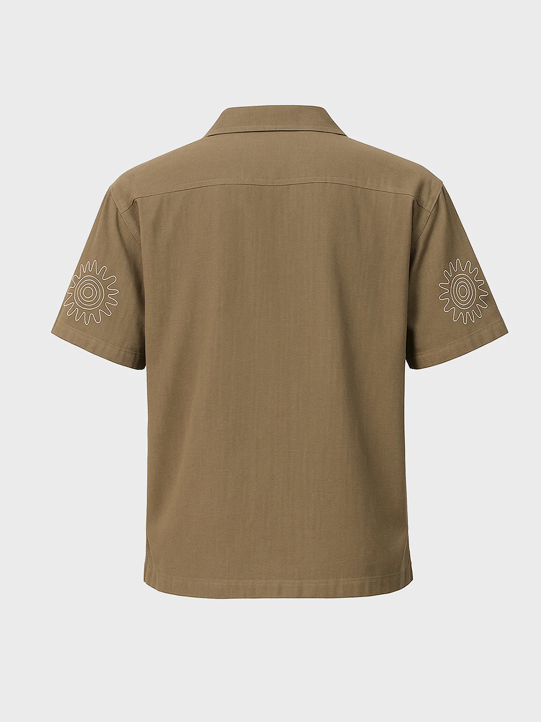 Men's Olive Relaxed Fit Embroided Resort Wear Shirt - Image 3
