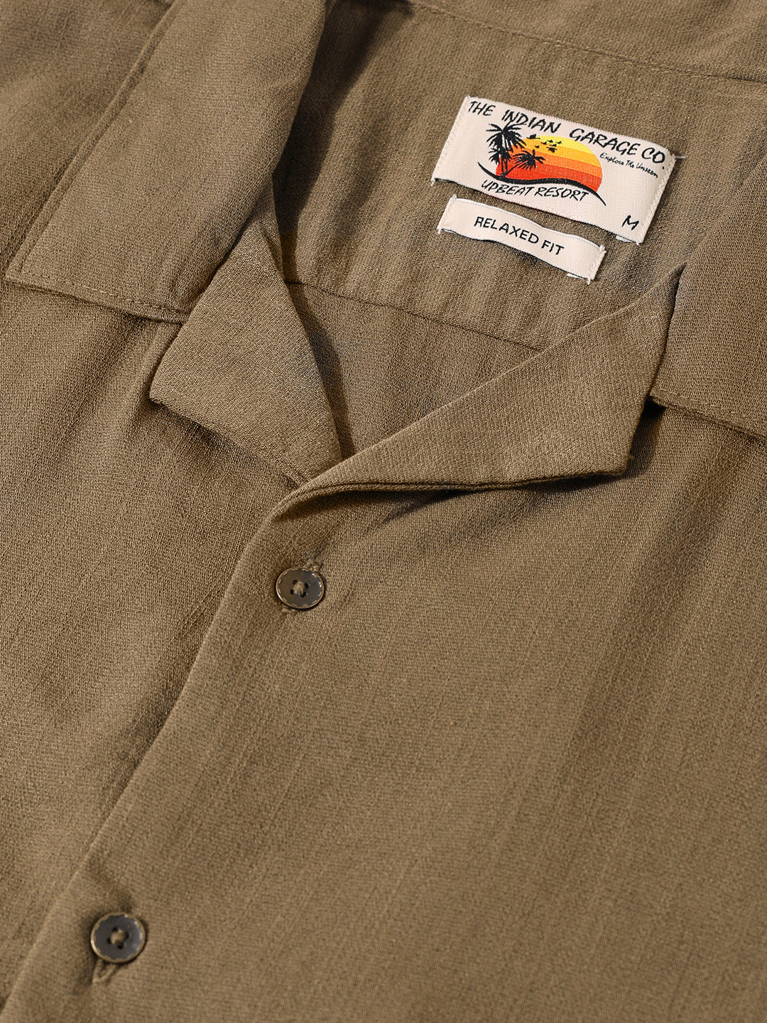 Men's Olive Relaxed Fit Embroided Resort Wear Shirt - Image 4