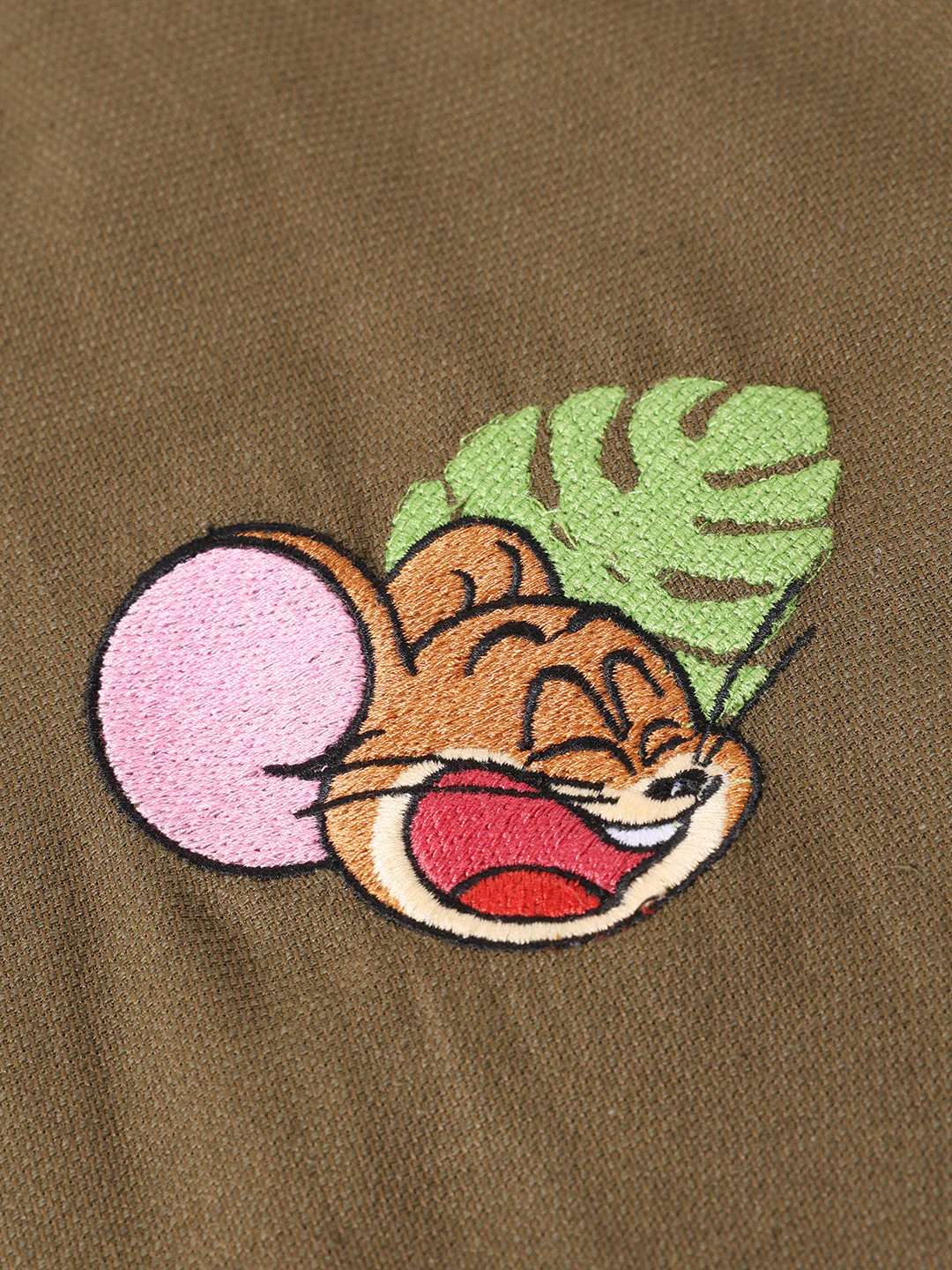 Men's Olive Relaxed Fit Embroidered Tom&Jerry Character Shirt - Image 6