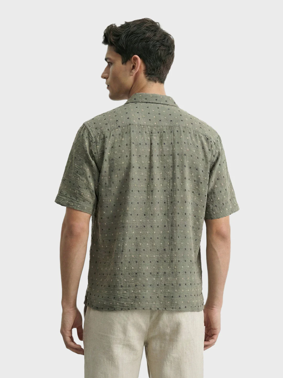 Men's Olive Relaxed Fit Resort Wear Textured Shirt - Image 2