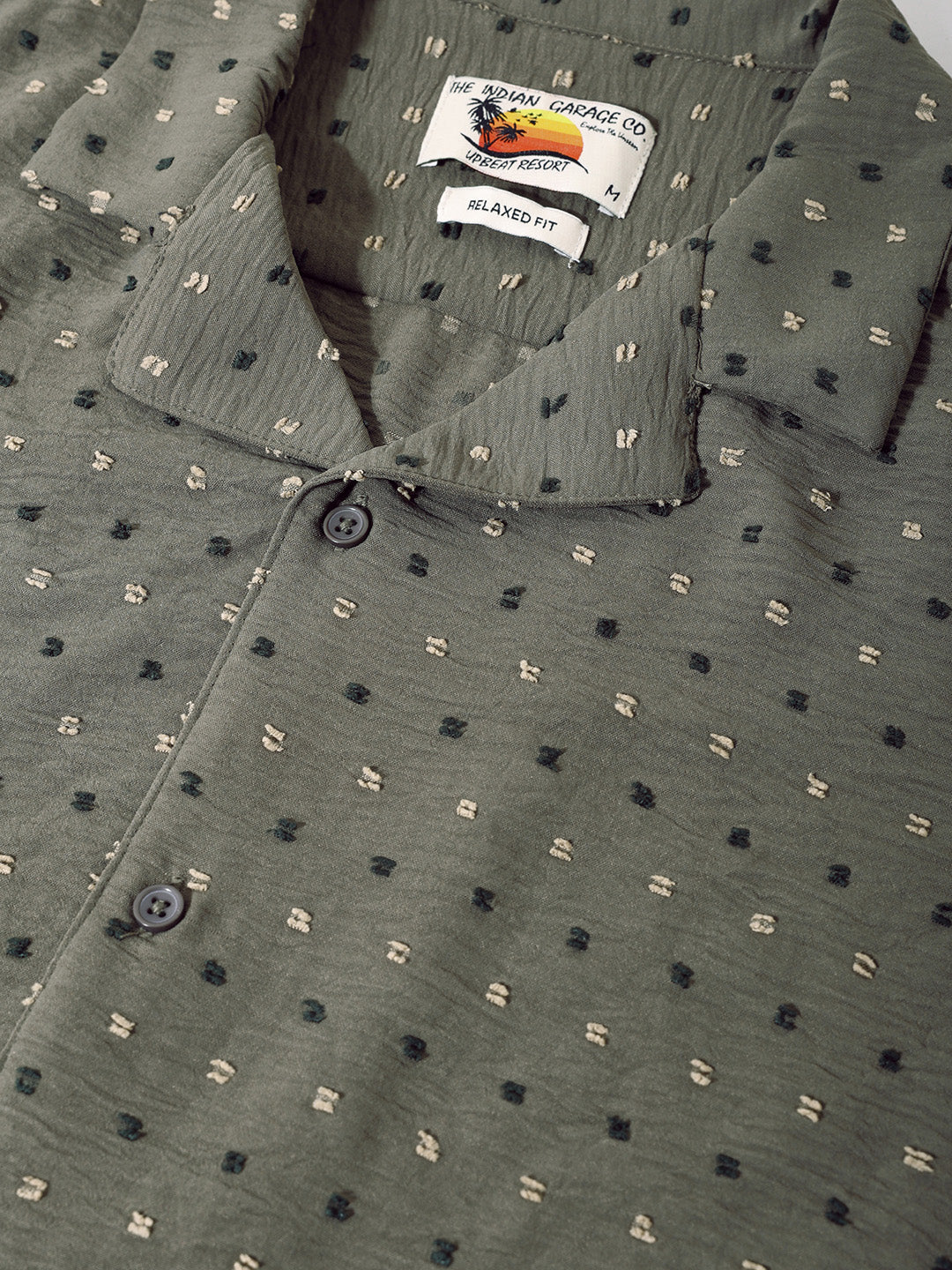 Men's Olive Relaxed Fit Resort Wear Textured Shirt - Image 5