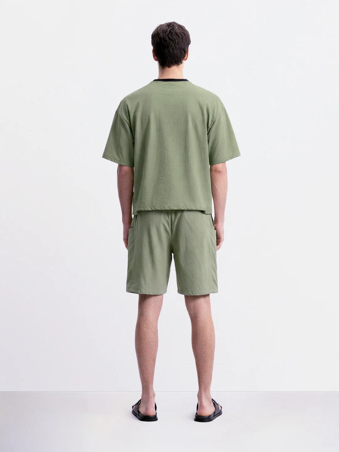 Men's Olive Relaxed Fit Solid Casual Coordinates - Image 2