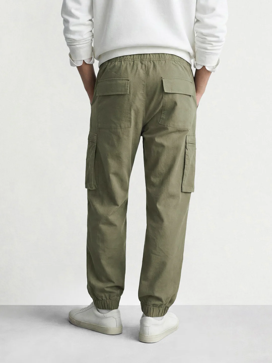 Men's Olive Relaxed Fit Solid Utility Cargo - Image 2