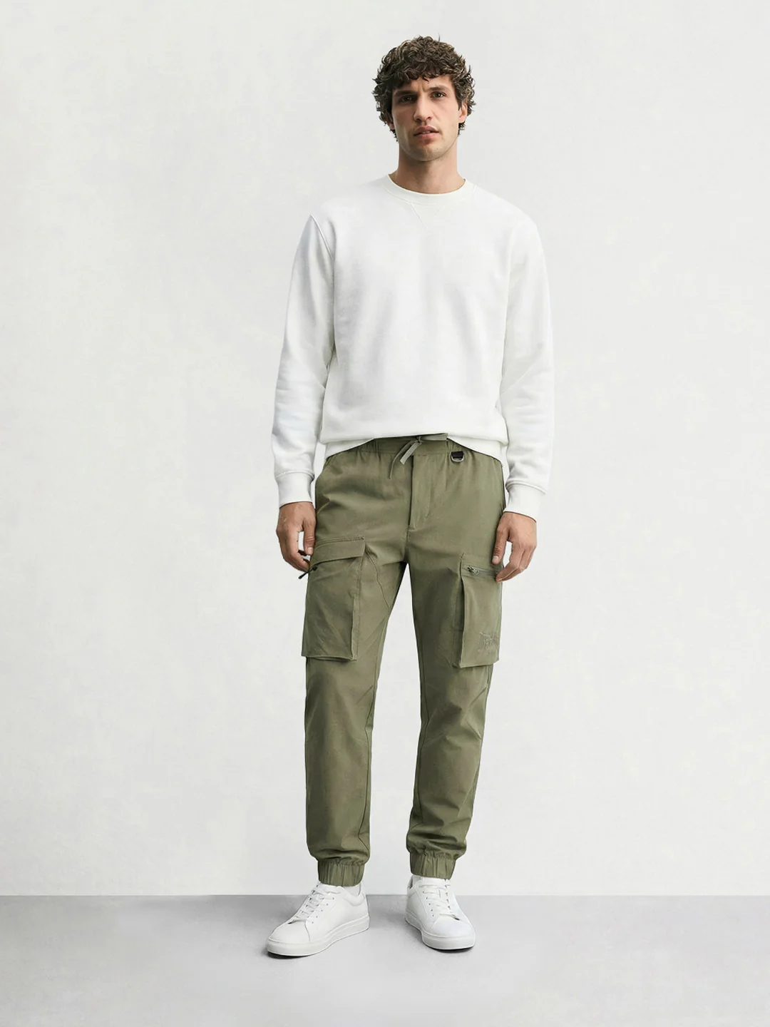 Men's Olive Relaxed Fit Solid Utility Cargo - Image 3