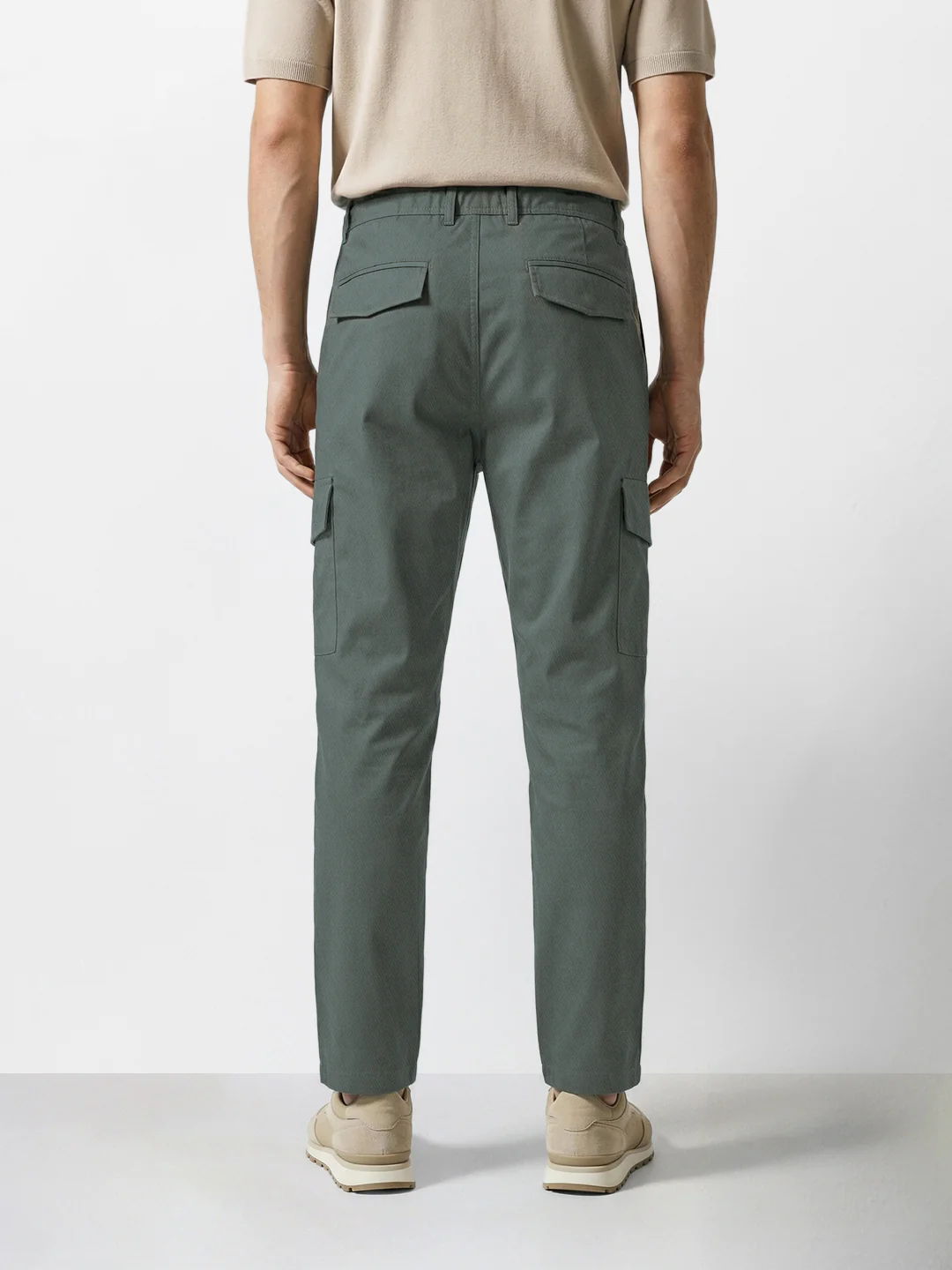 Men's Olive Relaxed Fit Solid Utility Joggers - Image 4