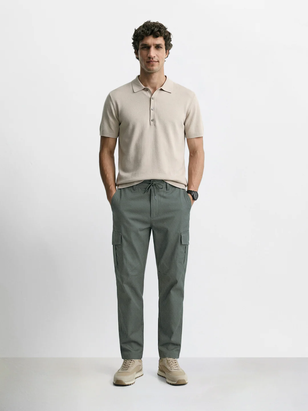 Men's Olive Relaxed Fit Solid Utility Joggers - Image 5