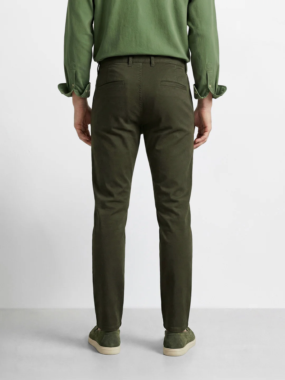 Men's Olive Slim Fit Solid Casual Chinos - Image 4