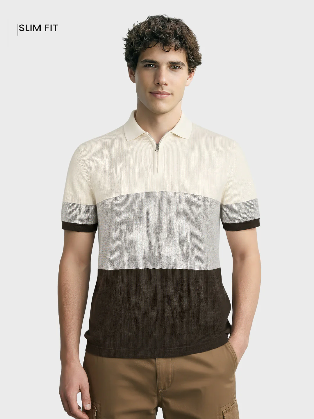 Men's Olive Slim Fit Striped Flat Knit T-Shirt - Image 2