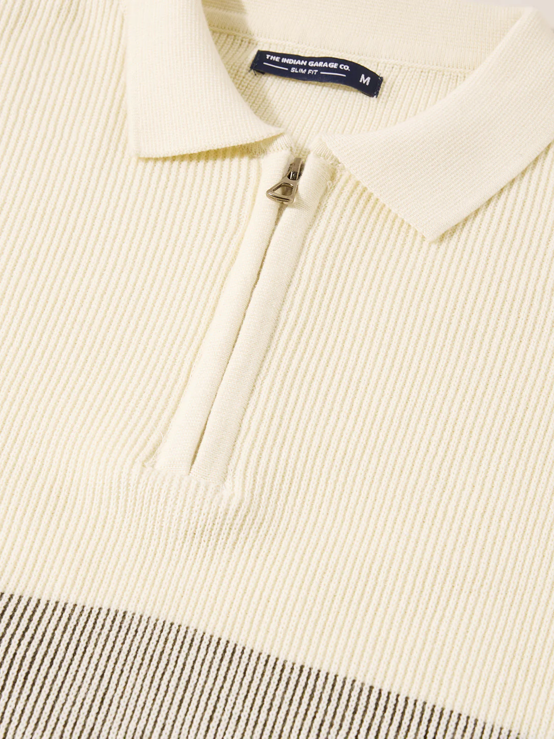 Men's Olive Slim Fit Striped Flat Knit T-Shirt - Image 3