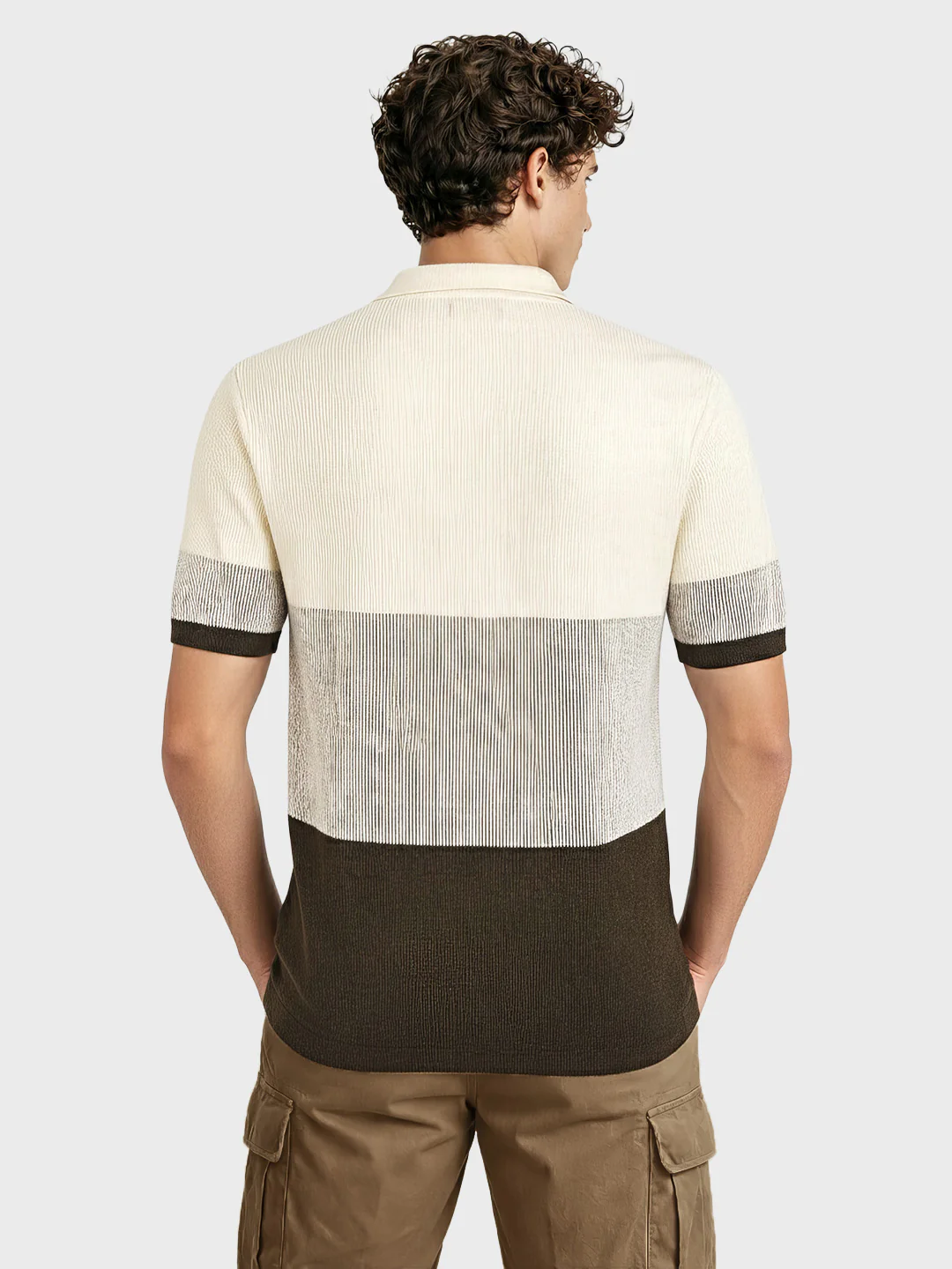 Men's Olive Slim Fit Striped Flat Knit T-Shirt - Image 4