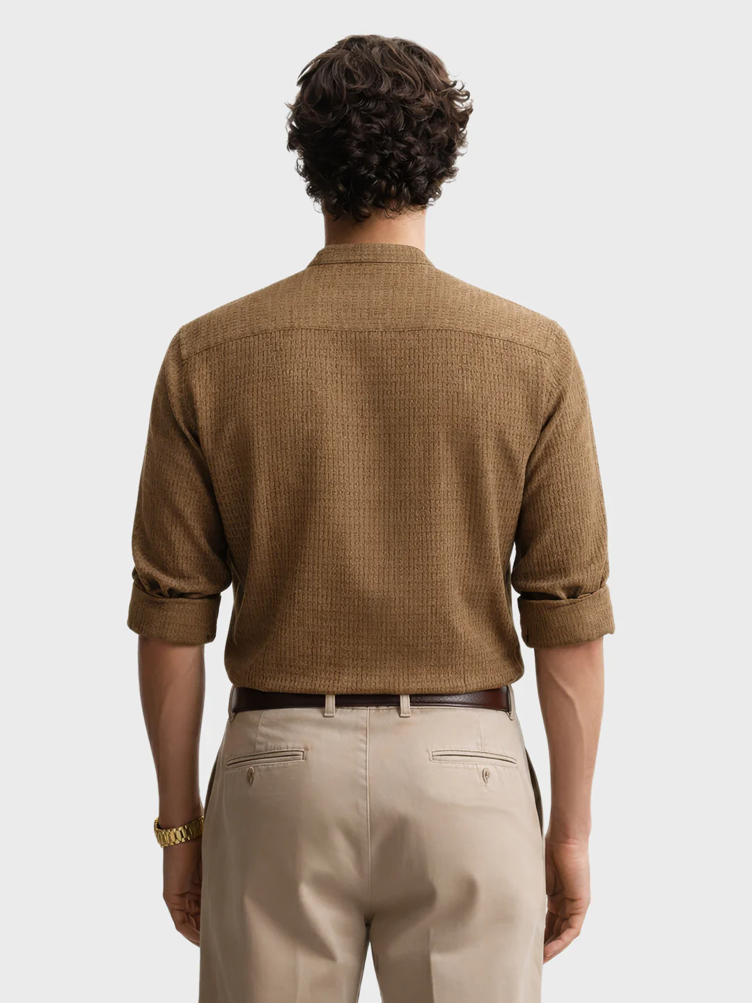 Men's Olive Slim Fit Textured Party Wear Shirt - Image 4