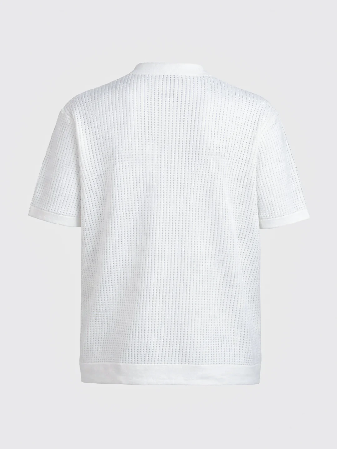 Men's White Oversized Fit Flat Knit Textured Shirt - Image 3