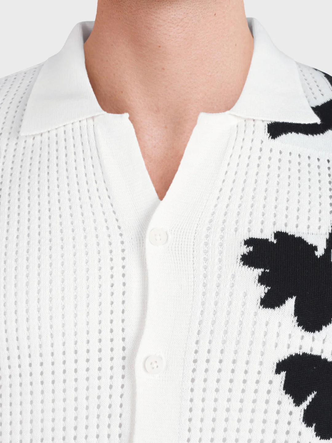 Men's White Oversized Fit Flat Knit Textured Shirt - Image 4