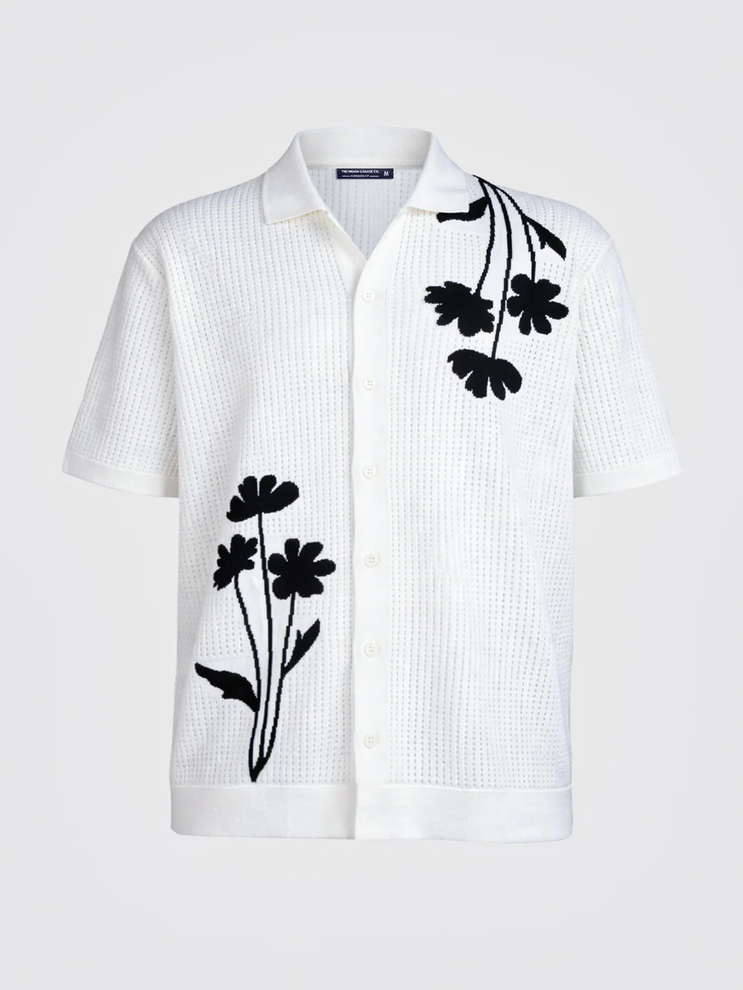 Men's White Oversized Fit Flat Knit Textured Shirt - Image 5