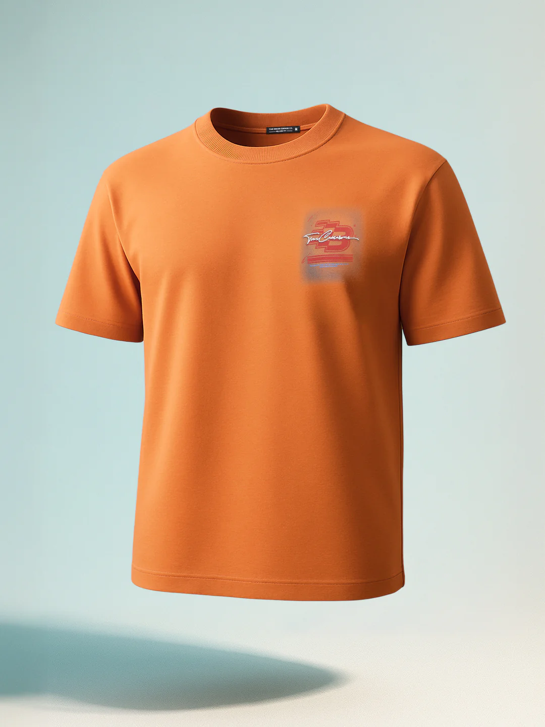 Men's Orange Relaxed Fit Embroided 240 GSM Casual T-Shirt - Image 2