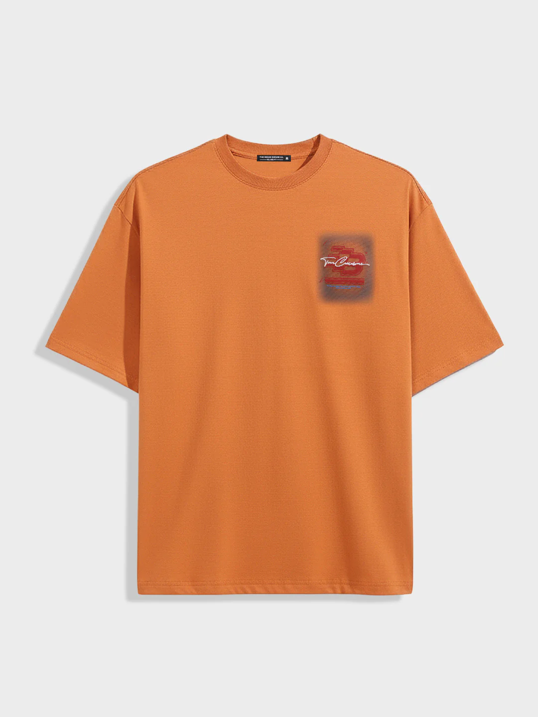 Men's Orange Relaxed Fit Embroided 240 GSM Casual T-Shirt - Image 5