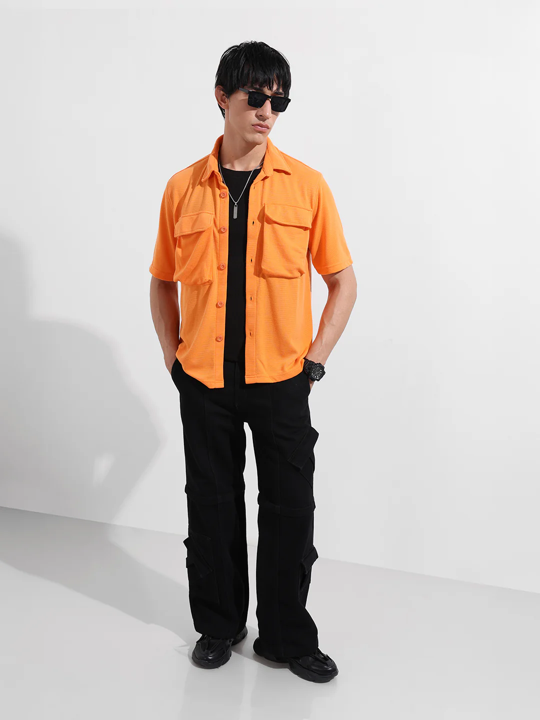 Men's Orange Relaxed Fit Solid Street Wear Shirt - Image 2