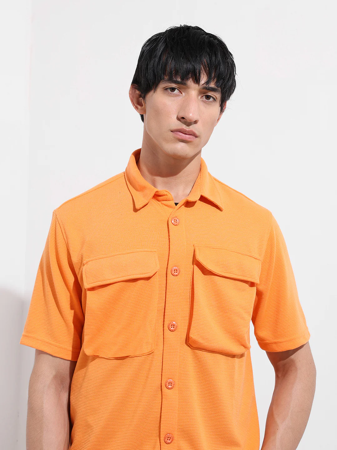 Men's Orange Relaxed Fit Solid Street Wear Shirt - Image 4