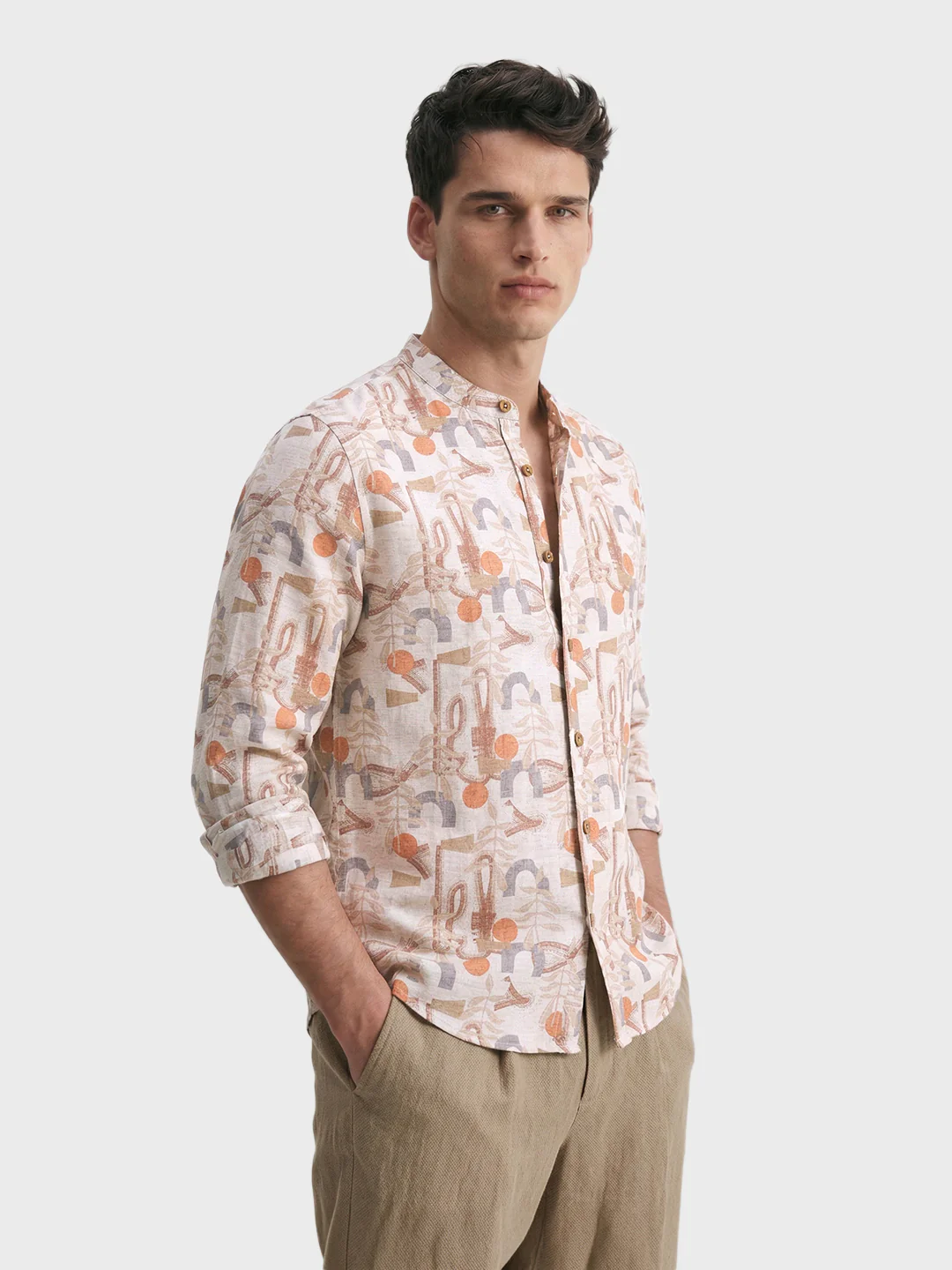 Men's Orange Slim Fit Printed Casual Shirt - Image 4