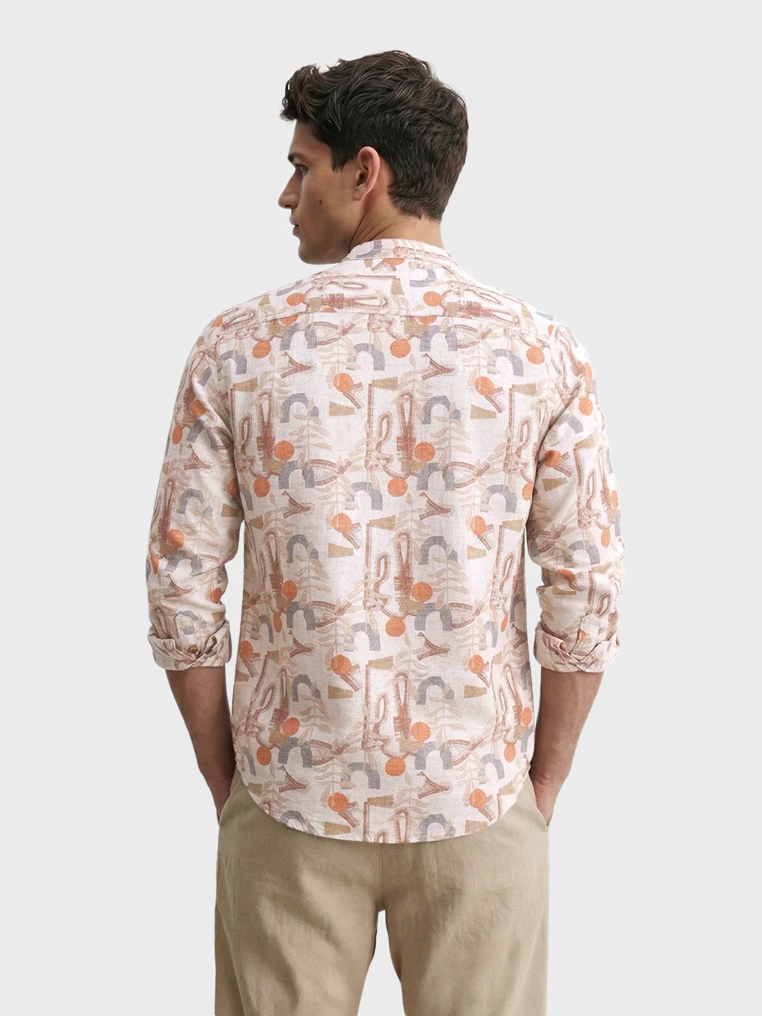 Men's Orange Slim Fit Printed Casual Shirt - Image 5