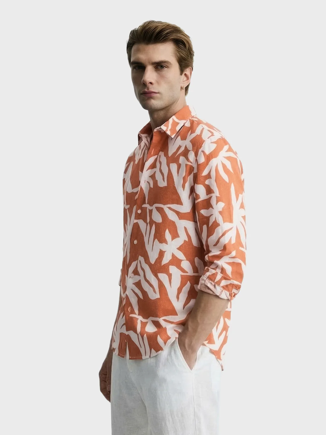 Men's Orange Slim Fit Printed Casual Shirts - Image 4