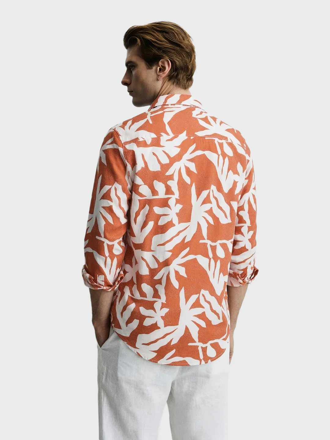 Men's Orange Slim Fit Printed Casual Shirts - Image 5