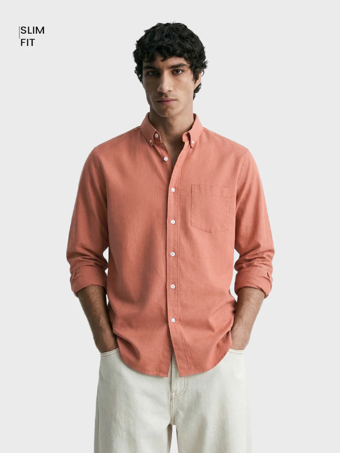 Men's Orange Slim Fit Solid Casual Shirt - Image 2