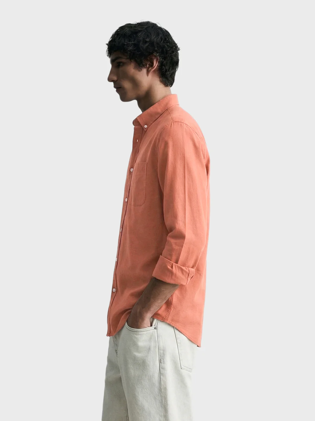 Men's Orange Slim Fit Solid Casual Shirt - Image 3