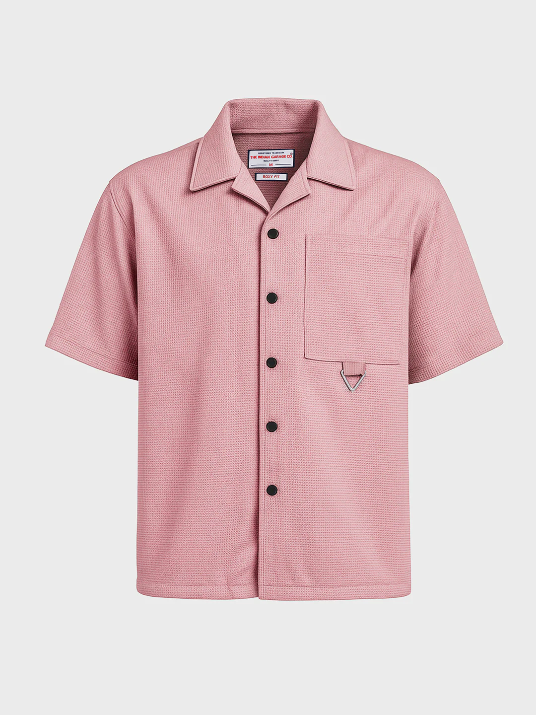 Men's Pink Boxy Fit Textured Utility Shirt - Image 3