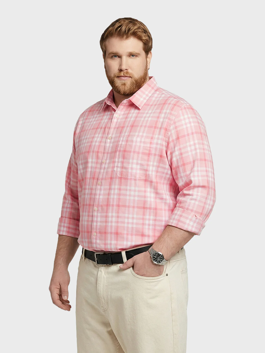 Men's Pink Regular Fit Checked Casual Shirt - Image 2