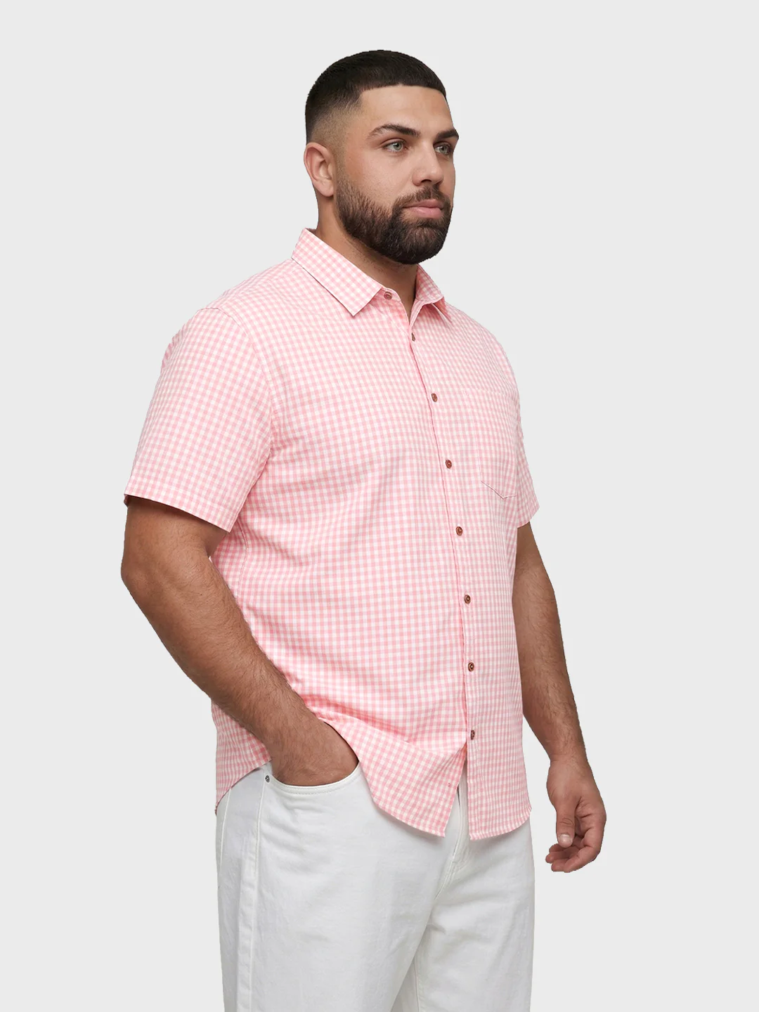 Men's Pink Regular Fit Checkered Casual Shirt - Image 2