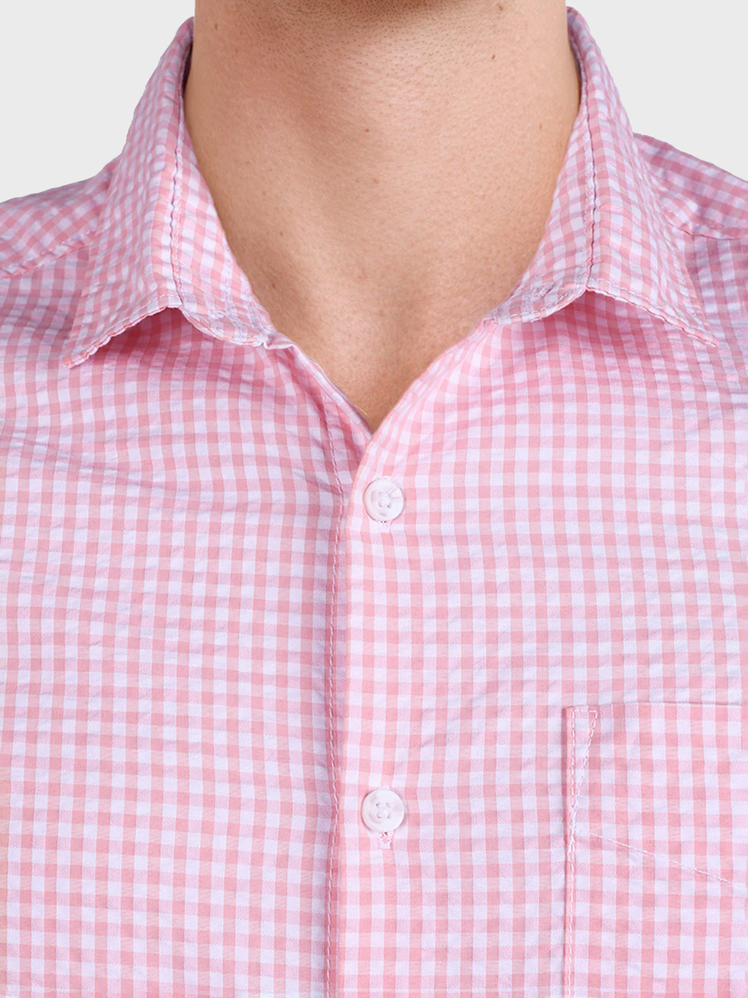 Men's Pink Regular Fit Checkered Casual Shirt - Image 3